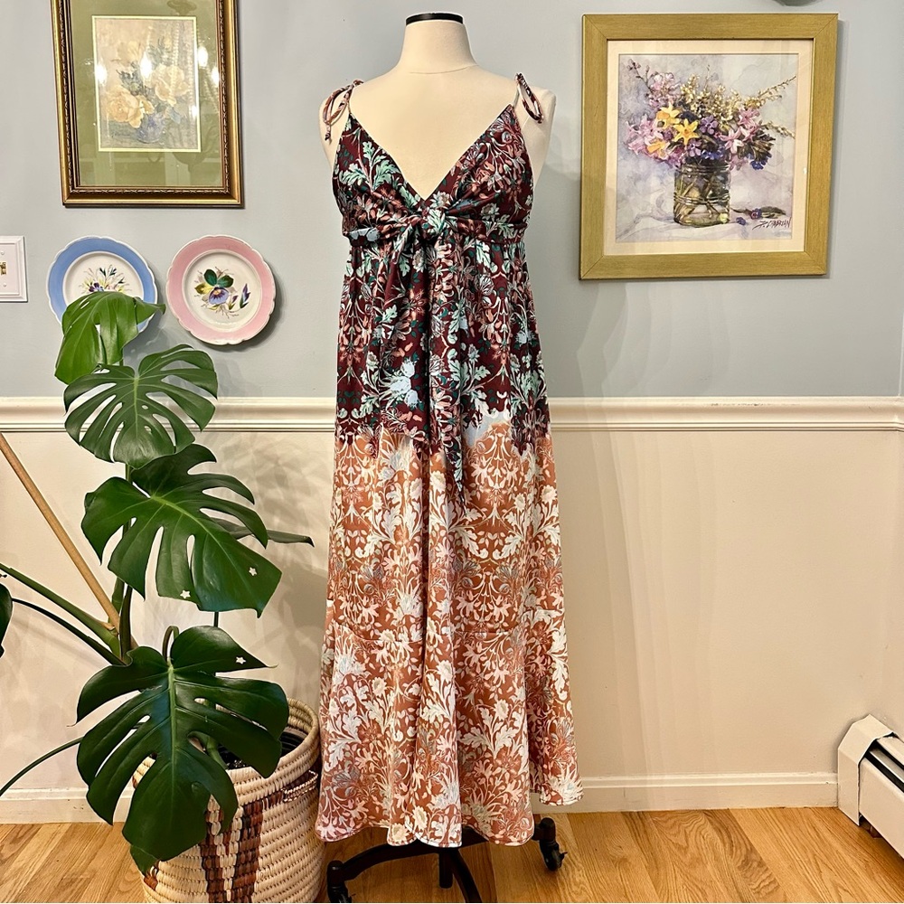 Free People Sun Bleached Maxi Dress Size Small Boho Silky Fairy Chocolate Brown